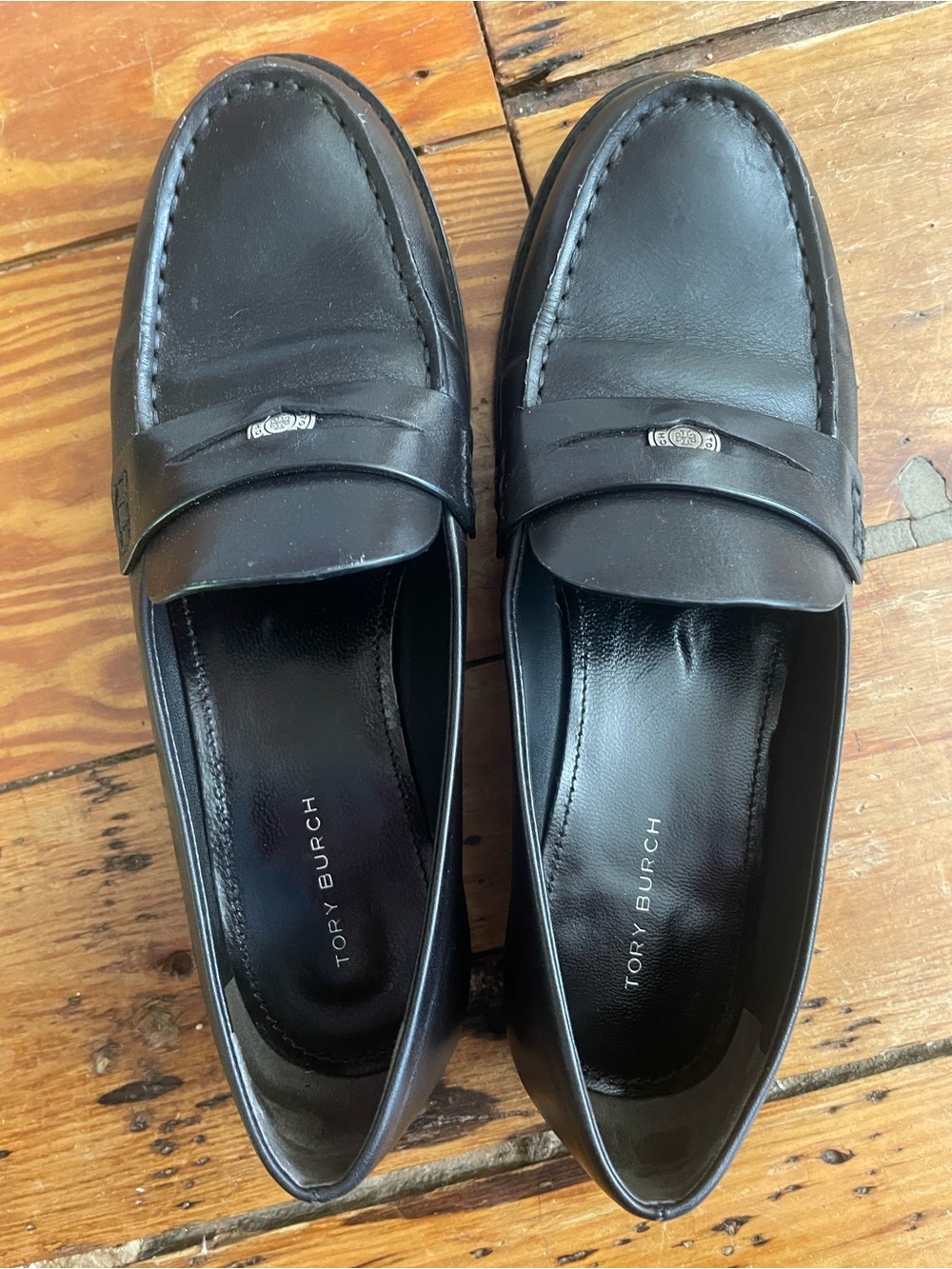 Tory Burch Women’s Black Leather Penny Loafers